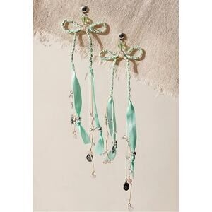 Free People Candy Baby Bow Dangle Earrings Sea Foam Ivory Braid Coquette Mermaid